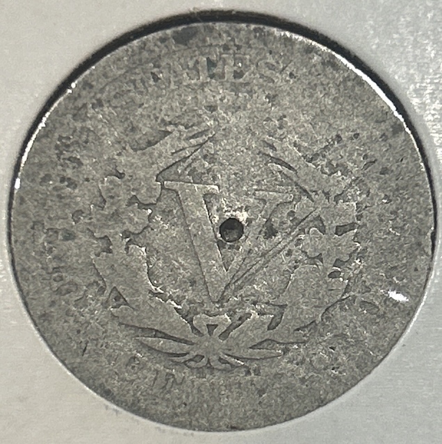 1904 Liberty Head Nickel off-center strike error showing shifted design and blank planchet crescent