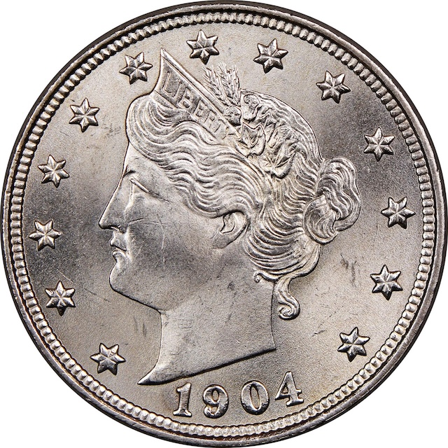 1904 Proof Liberty Head Nickel with Cameo designation showing frosted Liberty portrait and deeply mirrored fields